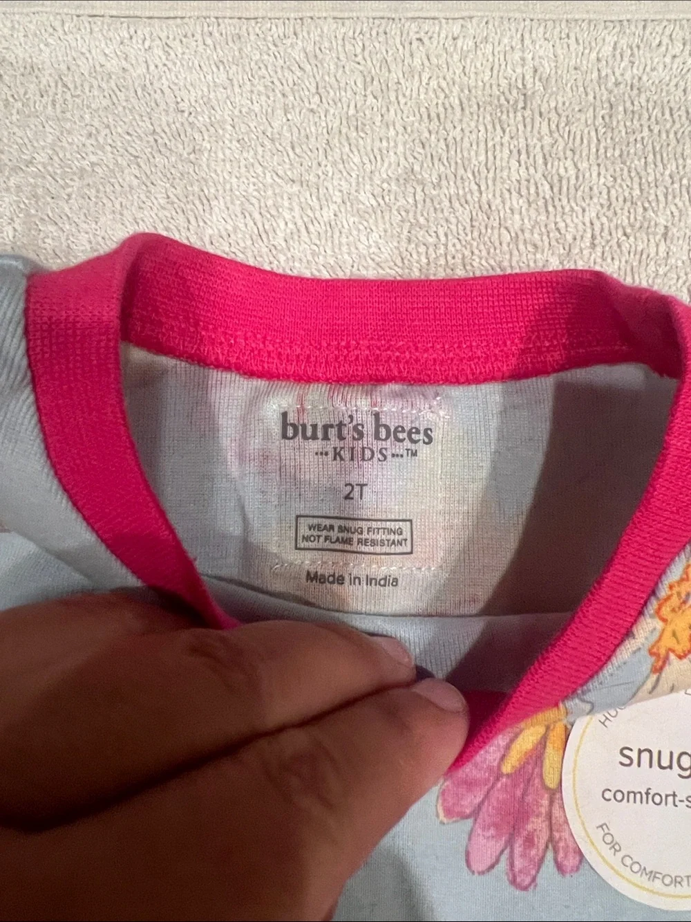 Burt's Bees Light Blue Floral Pajama Set with Orange and Pink Accents
